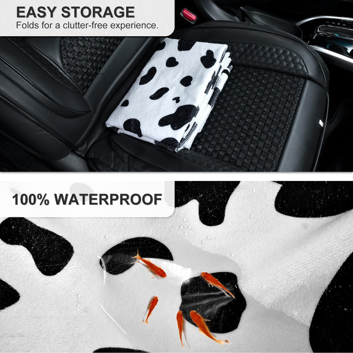 Waterproof Sweating Car Seat Cover for Post Gym Workout, Running, Swimming, Beach and Hiking, Universal Fit Non-Slip Bucket Seat Protector for Cars SUV Trucks, Machine Washable (1pcs-Cow)