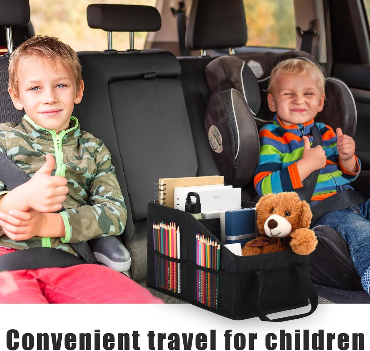 Honeydak Passenger Seat Organizer, Collapsible Car Storage for Console Front/back Seat with Multi-pockets Car Caddy Organizer Suv Truck for Kids Adults Accessories(Black,2 Compartments)
