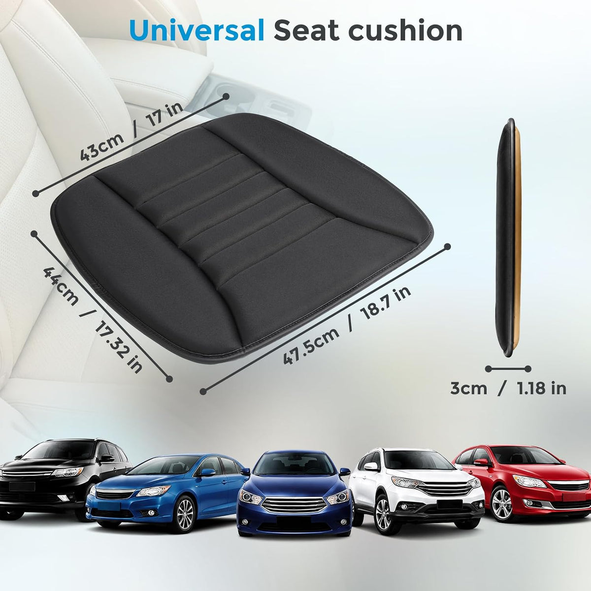 Tsumbay Car Seat Cushion, Memory Foam Seat Cover with Non-Slip Bottom, Universal Fit for Cars, Homes, and Offices - Soft and Comfortable, Black