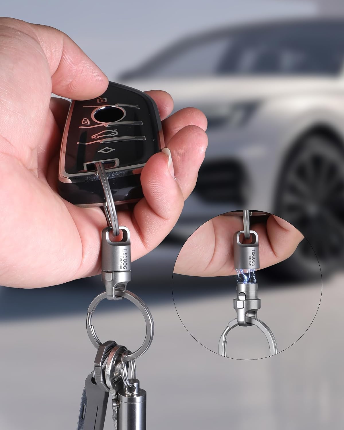 Titanium Quick Release Keychain, Strong Magnetic Keychain for Car Keys, 360 ° Rotatable, Safely Lock, Rust-Proof