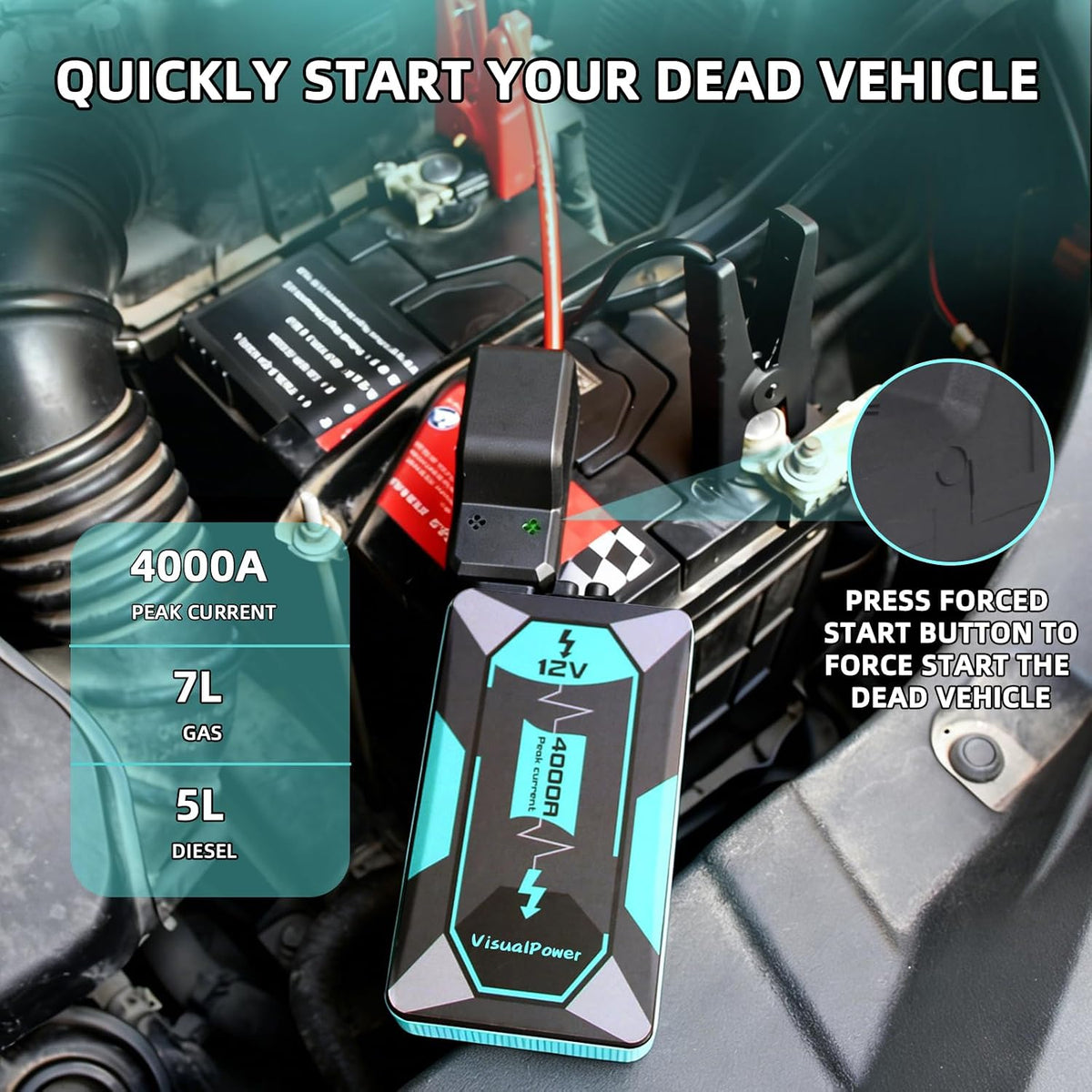 4000A 12V Jump Starter Handy Pocketable Motorcycle Booster
