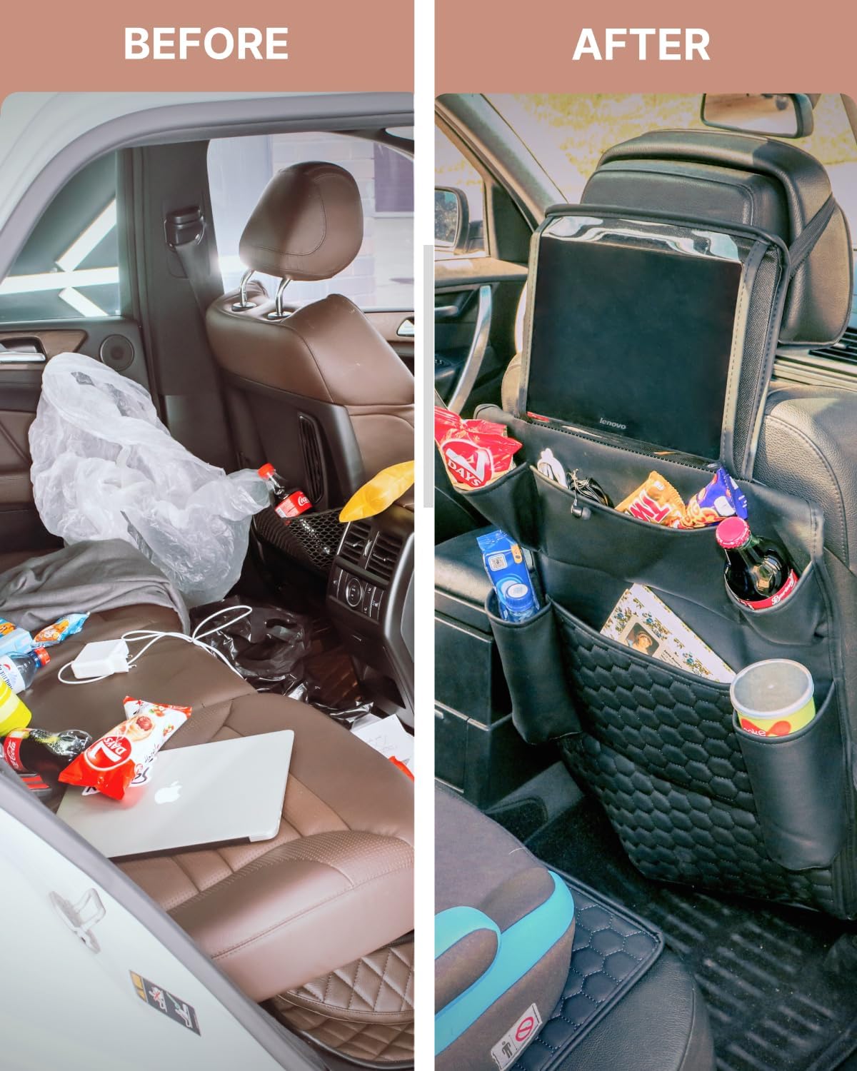 Owleys Back Seat Organizer for Kids with Tablet Holder, 8 Pockets, Black