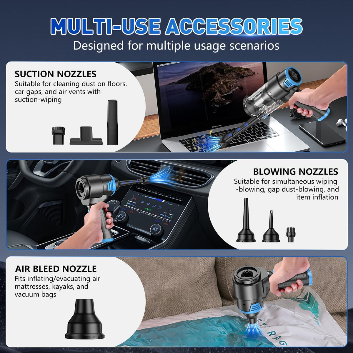 KMM Handheld Car Vacuum Cleaner, 16000PA Air Duster & Hand Held Vacuum
