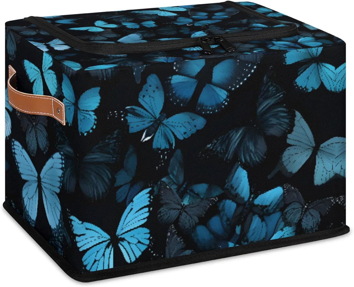 Blue Butterfly Storage Bins With Zipper Lid, Collapsible Trunk Organizer, Car Organizers and Storage Bins with Lids, Decorative Storage Boxes with Handle, Home Storage Baskets for Organizing
