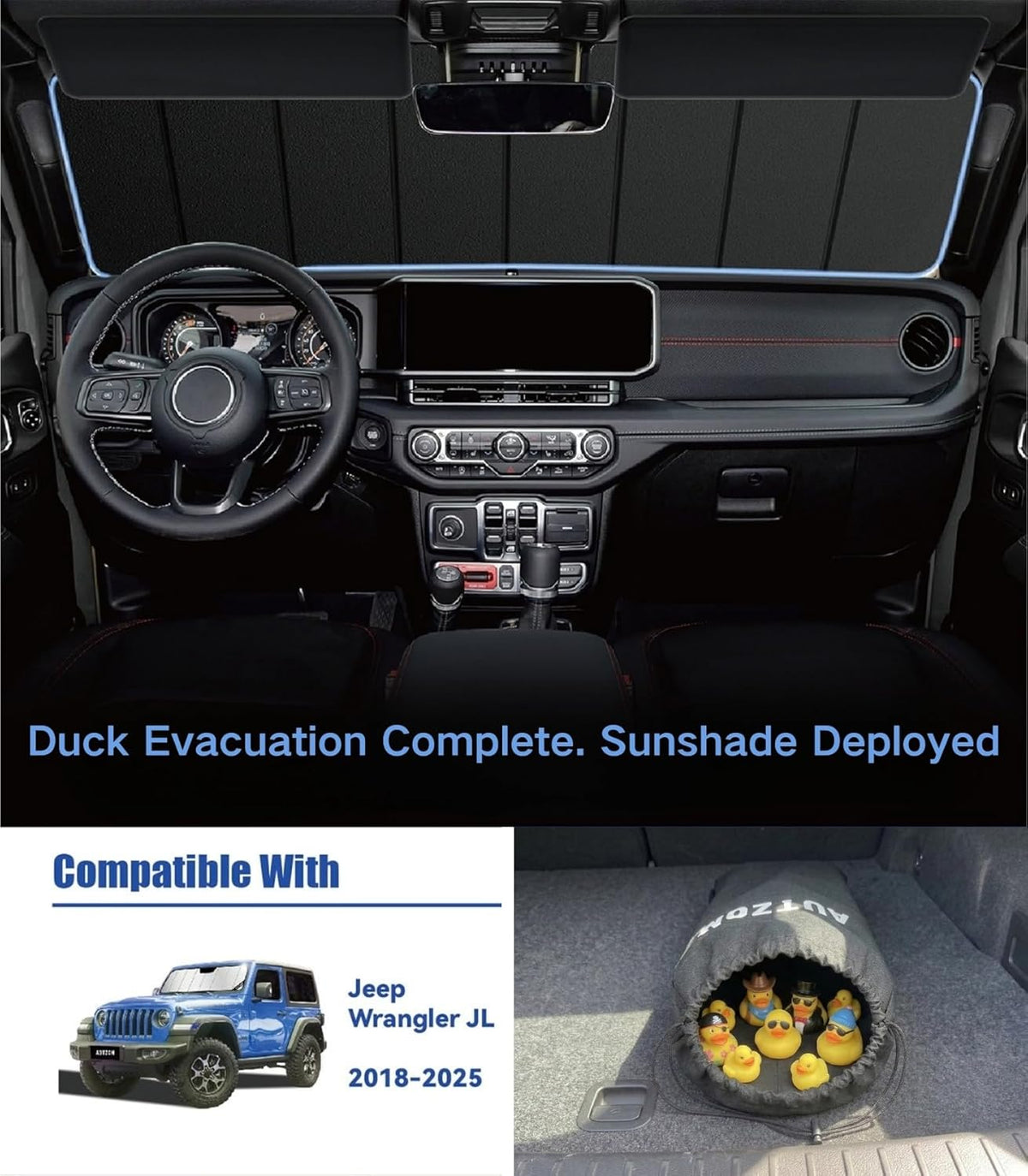 Windshield Sun Shade for Jeep Wrangler 2018-2026, Gladiator 2020-2026, Custom-fit Windshield Cover, Protect Dashboard, Foldable Car Window Shades – Wrangler & Gladiator Accessories