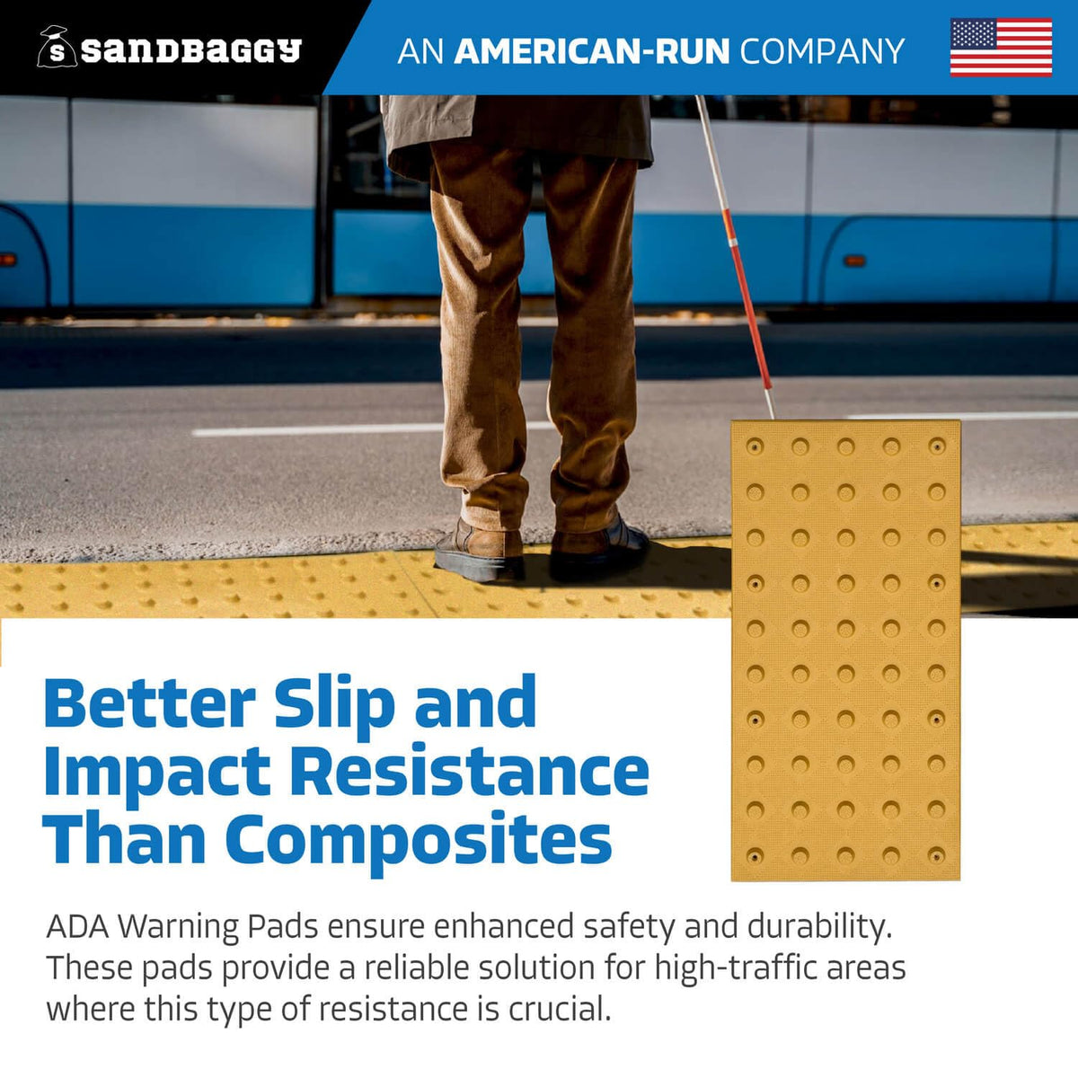 Sandbaggy 24" x 36" ADA Warning Pads Set (Assembled Size) - Fasteners Included - ADA Compliant - Surface Mounted Truncated Domes (1, 24" x 36")