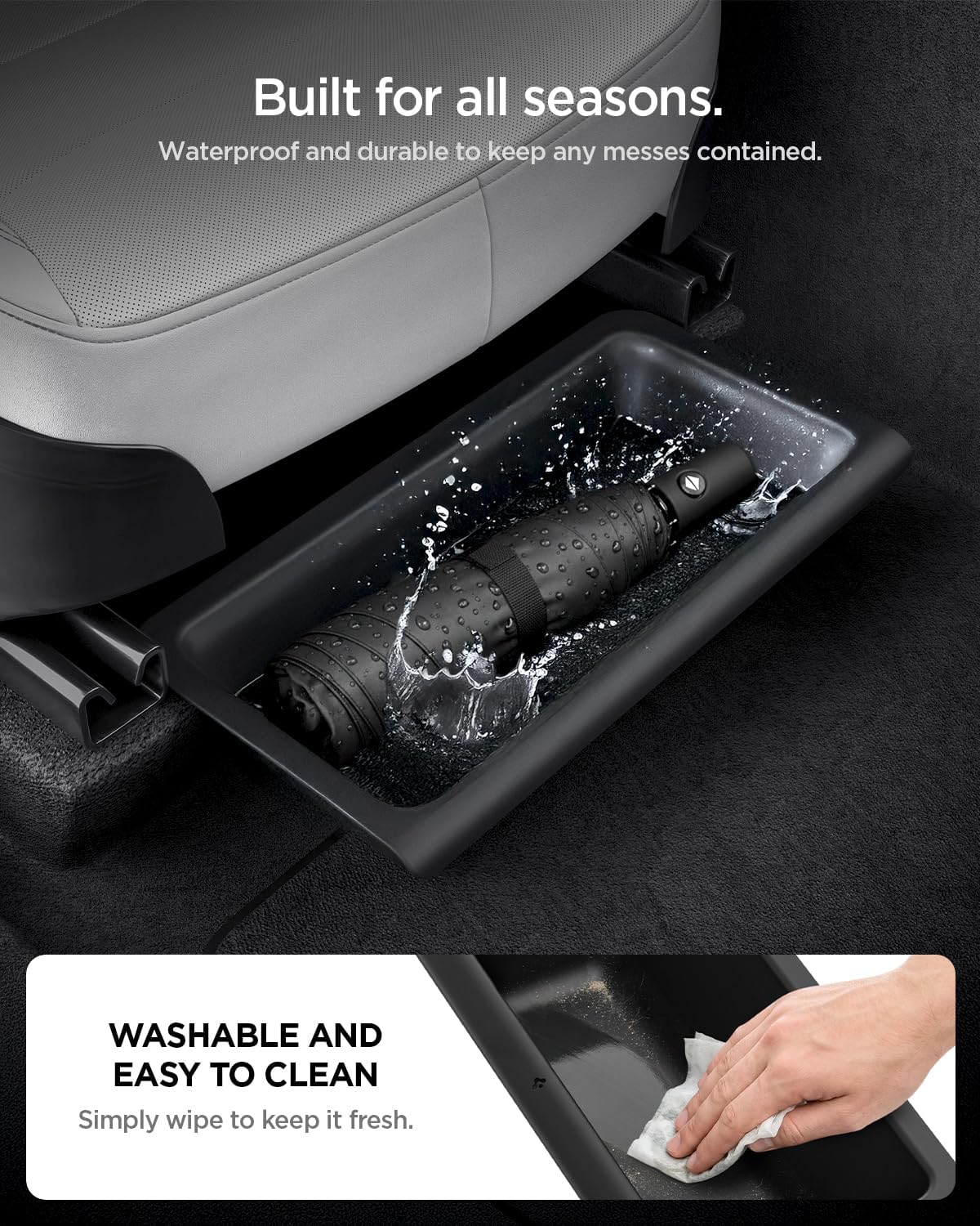Spigen Under Seat Storage Box, Hidden Organizer Tray [Waterproof & Anti-Rattle] for 2025 2026 Tesla Model Y Juniper (Premium and Performance) - 2 Pack