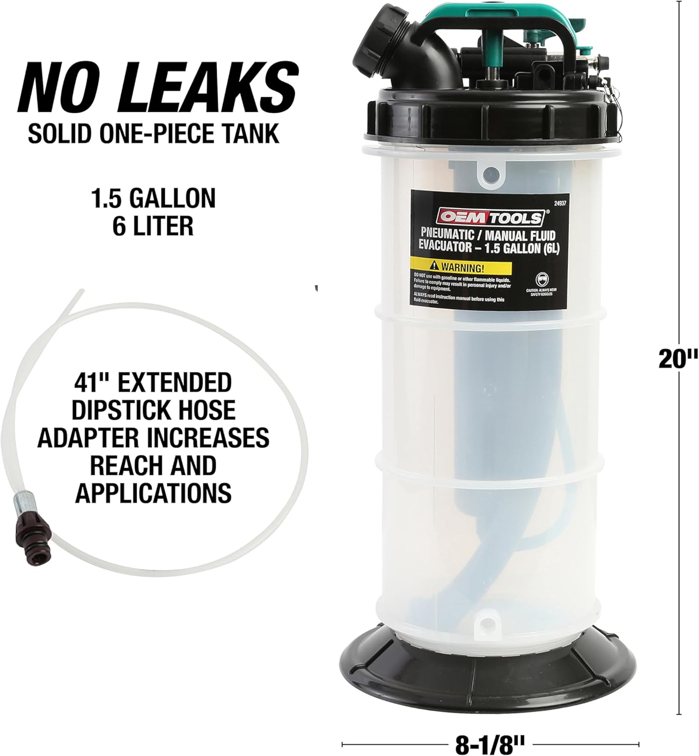 OEMTOOLS Pneumatic/Manual Fluid Extractor, 6L Oil Extractor Pump, 5ft Hose