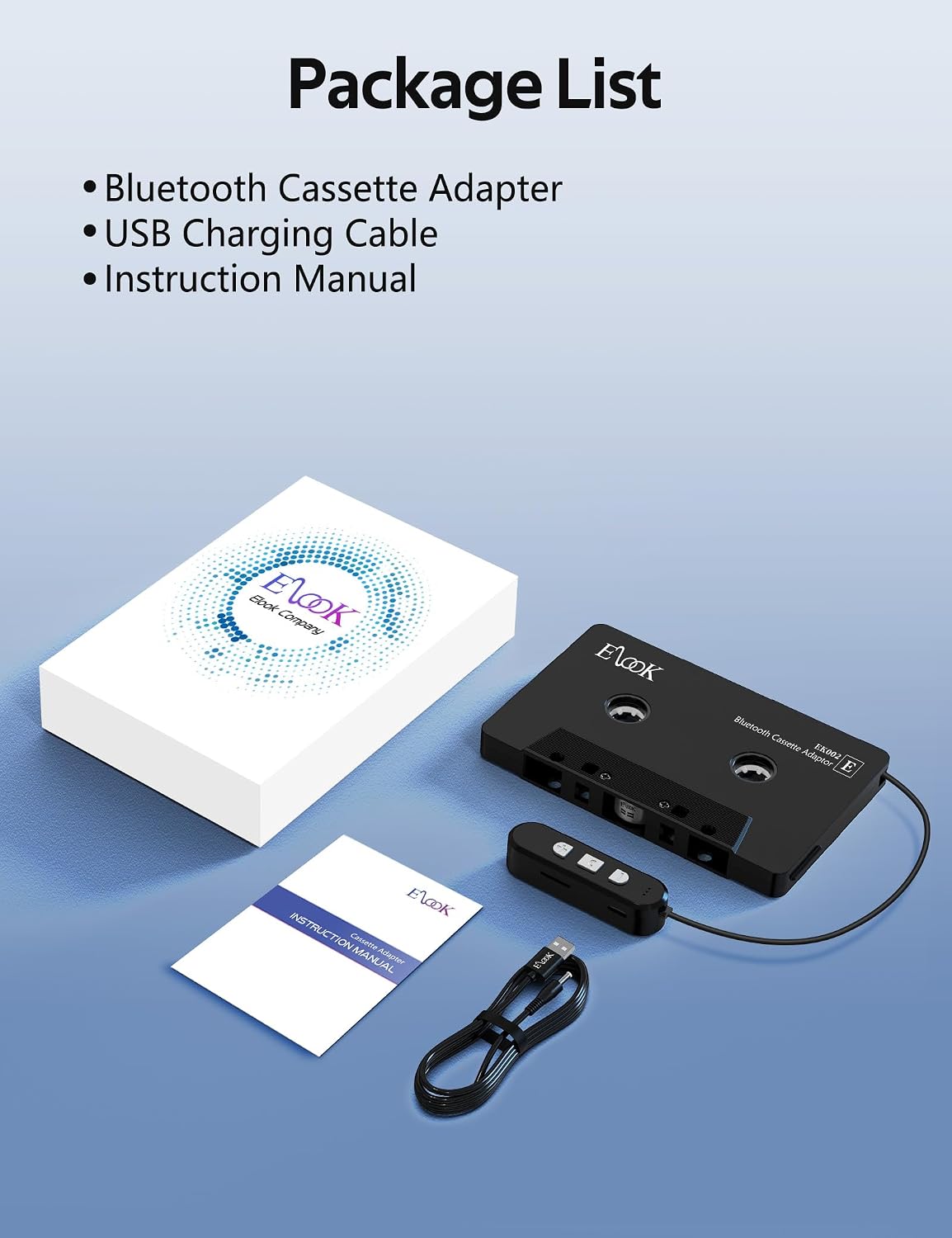 Elook Cassette to Bluetooth Adapter for Car with Micro SD Card, Black