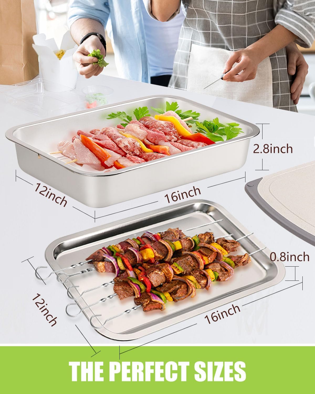 Grill Prep Trays Set Of 5,BBQ Tray,Grilling Prep And Serve Trays,Stainless Steel Food Prep Tray,Grill Carry System,Marinade Container with Lid and Cutting Board,BBQ Grill Accessories,Grilling Gifts