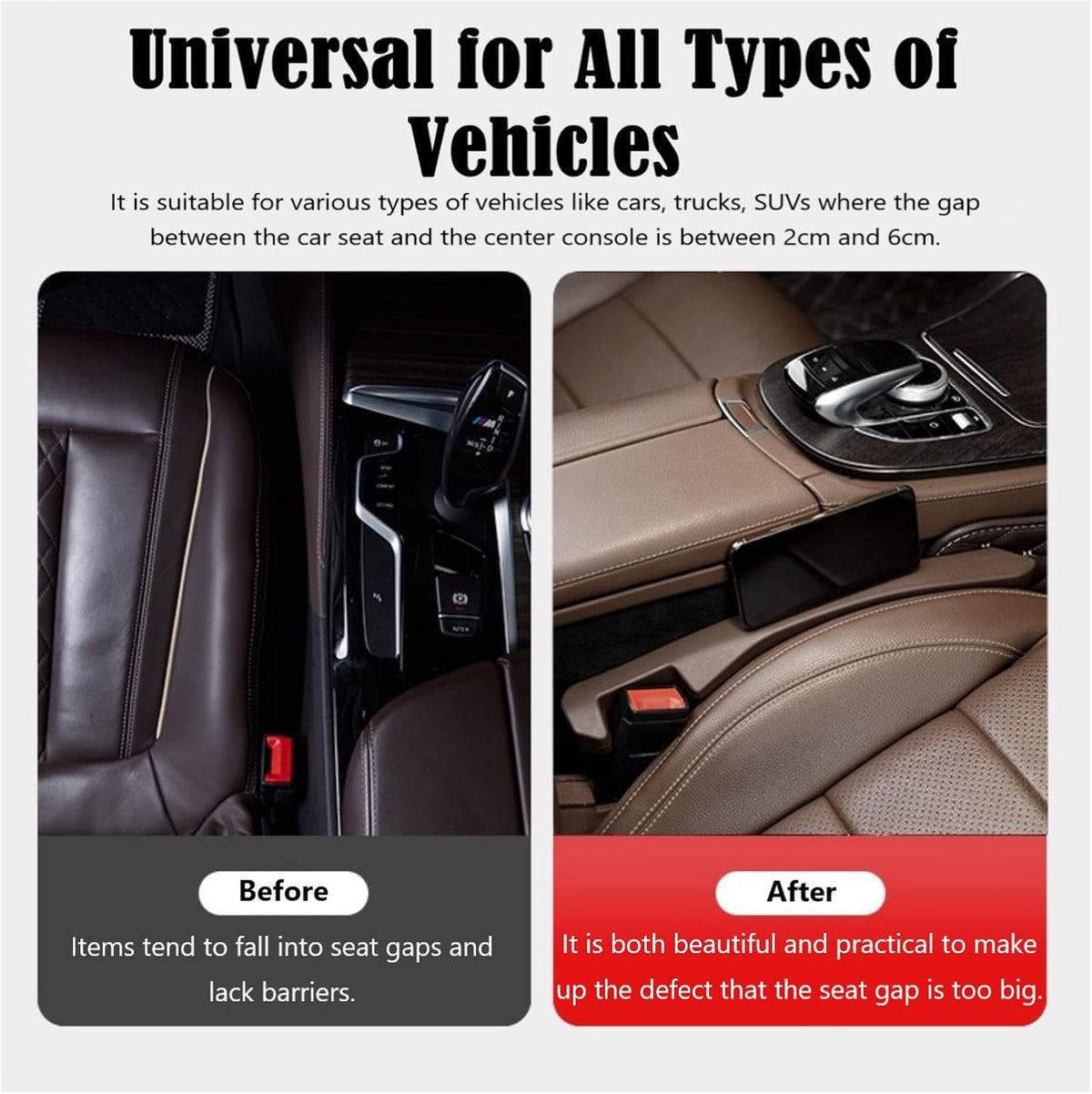 Leather Car Seat Gap Filler Universal for Car, SUV, Truck Fit Organizer Fill The Gap Between Seat and Console Stop Things from Dropping, Set of 2 (Brown)