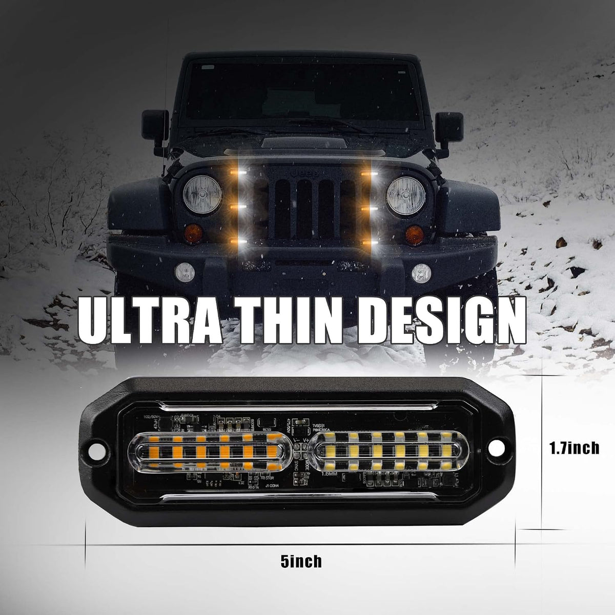 WINECO Amber/White LED Strobe Lights Kit - 8pcs 12-LED Flashing Emergency Warning Lights for Trucks, Cars and Vehicles