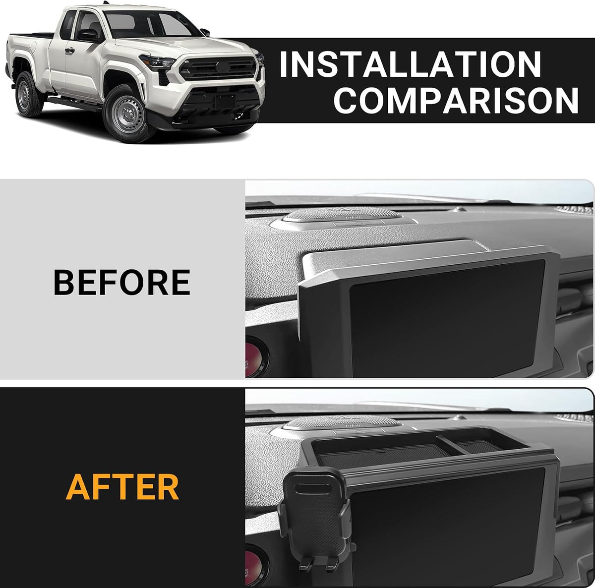 Car Phone Holder with Dashboard Storage Box for Toyota Tacoma 2024 2025 2026 & 4Runner 2025 2026 Accessories (Only for 8 Inch Screen) Cell Phone Mount Center Console Screen Dash Organizer Tray