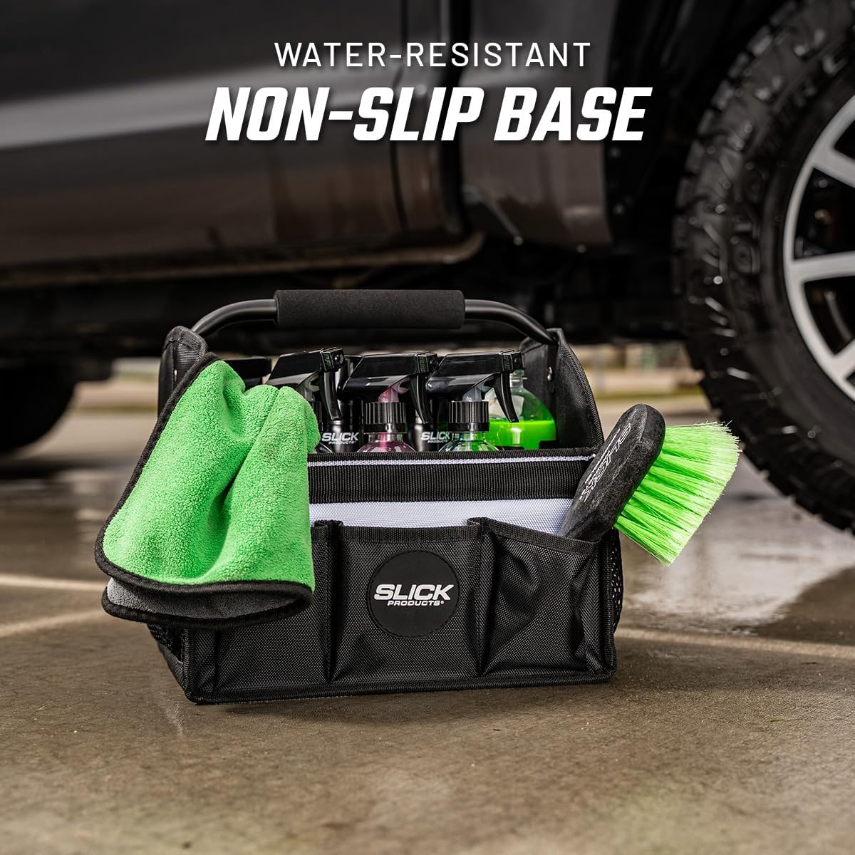 Slick Products Mobile Detailing Storage Caddy – Car Wash Organizer Tote for Detailing Supplies, Tools & Cleaning Products – Heavy-Duty Portable Storage with Carry Handle