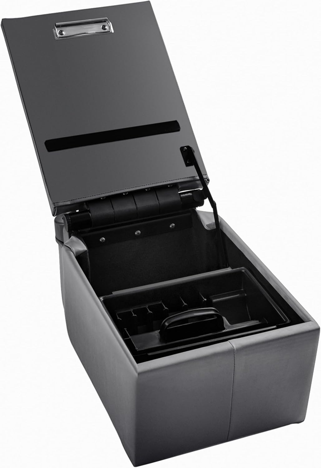 NVS Universal Truck Console Contractor Bench Seat Organizer with Adjustable Cup Holders, Clipboard Storage & Padded Armrest Lid - Dark Gray