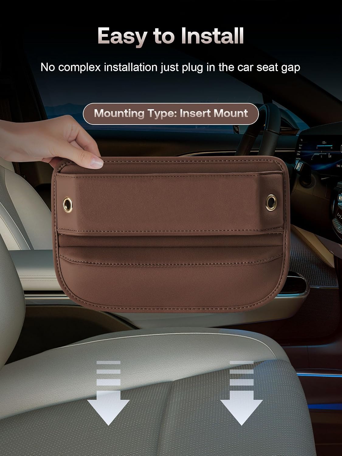 Premium Leather Car Seat Gap Filler Organizer (0.2”-1.2" Gaps), Clever Gifts for Car SUV Truck Owners (Brown, 2 Pack)