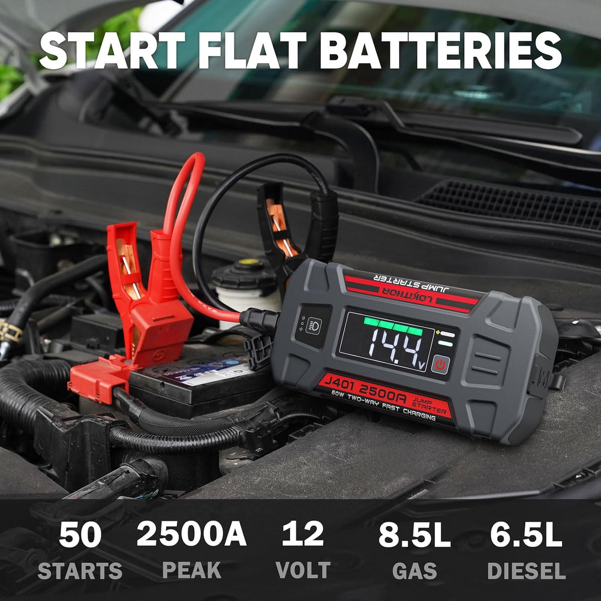 LOKITHOR J401 Portable Car Battery Jump Starter for 8.5L Gas/6.5L Diesel