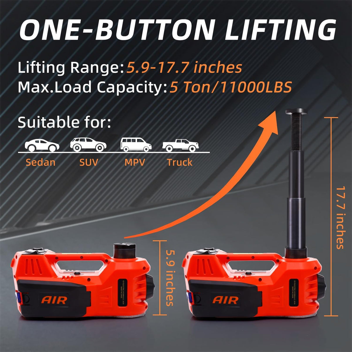 STANDTALL Electric Car Jack Kit 5 Ton 12V Hydraulic, Impact Wrench