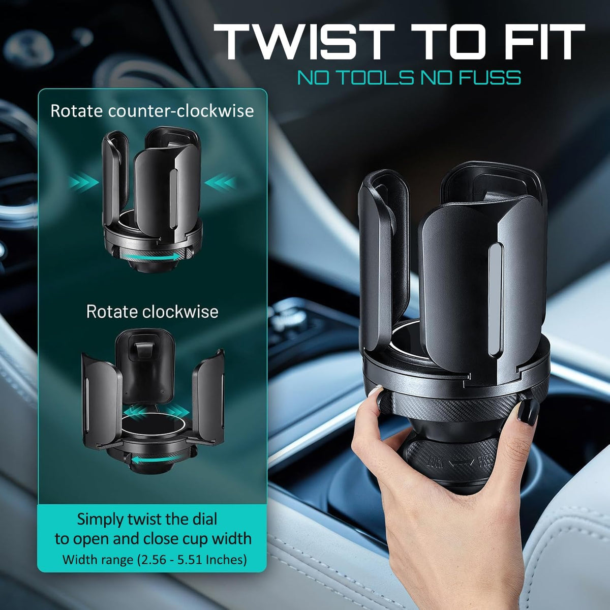 Adjustable Car Cup Holder Expander for Stanley Quencher, IceFlow, Cross Bottle, and Travel Mugs – Applicable for Most Tumblers and Mugs, Fits Most Car Cup Holders (2.3"–4.2"), Anti-Wobble Design