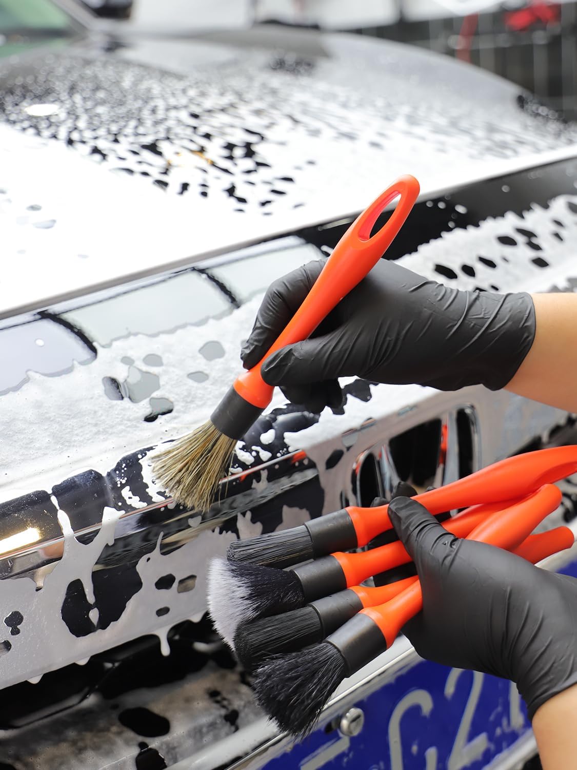 SPTA Car Detailing Brush Set, 5 Pack Soft Mixed Hair Auto Detail Brush Kit No Scratch for Automotive Elegant Surface Interior Exterior Dashboard Emblems Panels Engine Bay Wheels Air Vent Seat Leather