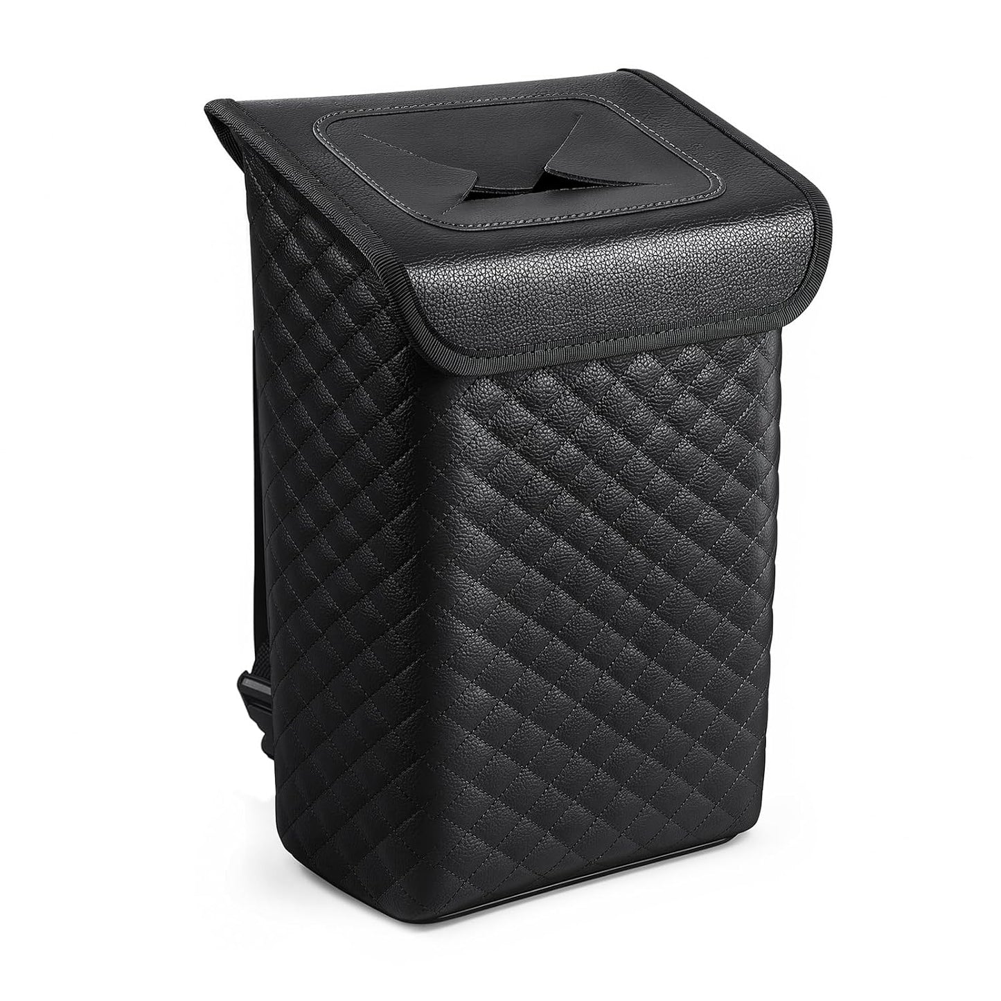 Tsumbay Car Trash Can with Lid, Leather Garbage Can, Leakproof and Removable Interior Liner, Multipurpose Hanging Garbage Bin with Quick Access Magnetic Opening, Trash Bin for Car (2 Gallon/7.5L)