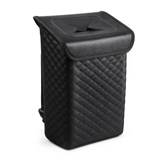 Tsumbay Car Trash Can with Lid, Leather Garbage Can, Leakproof and Removable Interior Liner, Multipurpose Hanging Garbage Bin with Quick Access Magnetic Opening, Trash Bin for Car (2 Gallon/7.5L)