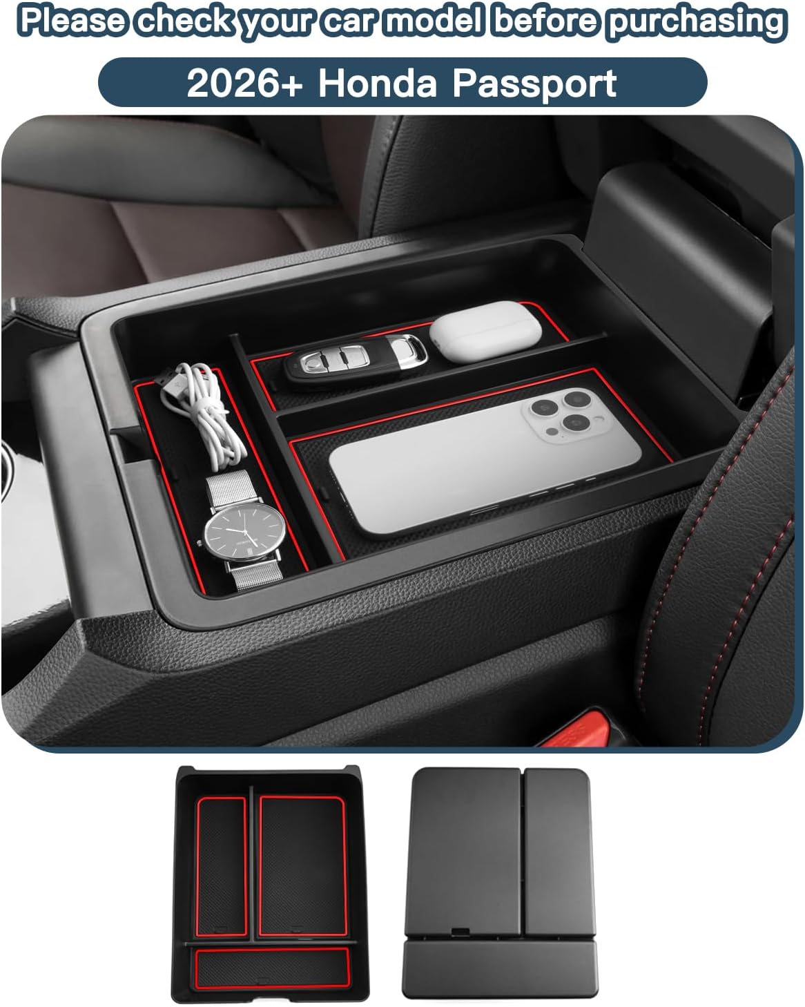 Ruiya 2026 Passport Center Console Organizer,for Honda Passport 2026 Accessories ABS Material Middle Console Glove Tray Compatible with 2026 Honda Passport RTL/TrailSport/TrailSport Elite