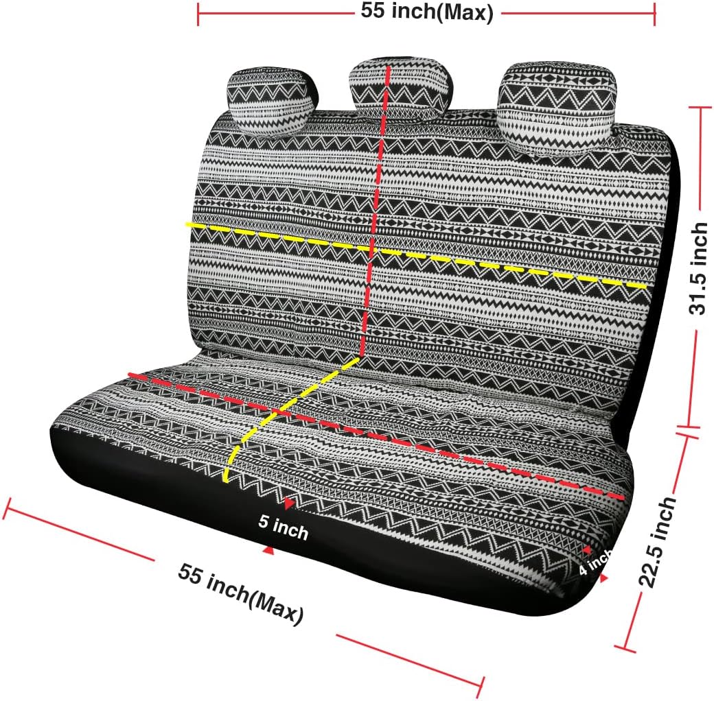 Baja Saddle Blanket Car Seat Covers 9PCS Full Set, Breathable and Washable Striped Woven Automotive Vehicle Seat Cover, Universal Boho Seat Cover for Sedan, SUV, Truck, Airbag Compatible