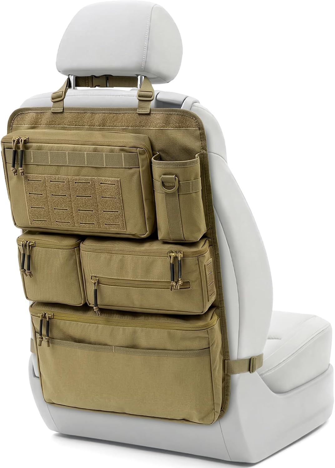 All in One Car Seat Back Organizer Fit Most Cars SUV Trucks Jeeps | Heavy Duty Molle Panel Seat Back Protector with Multi-Pockets Storage, for Tools, Toys, Camping, Travel, Daily Commuting