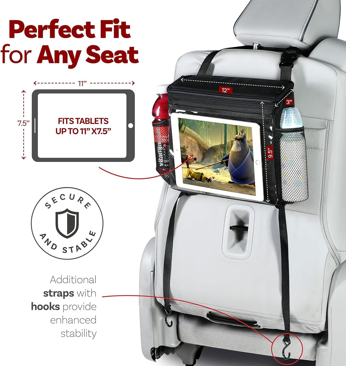 lebogner Insulated Car Seat Back Organizer + iPad And Tablet Holder, Auto Driver Or Passenger Accessories Organizer, Vehicle Front Seat Caddy, Personal Travel Cooler Storage Bag For Adults & Kids
