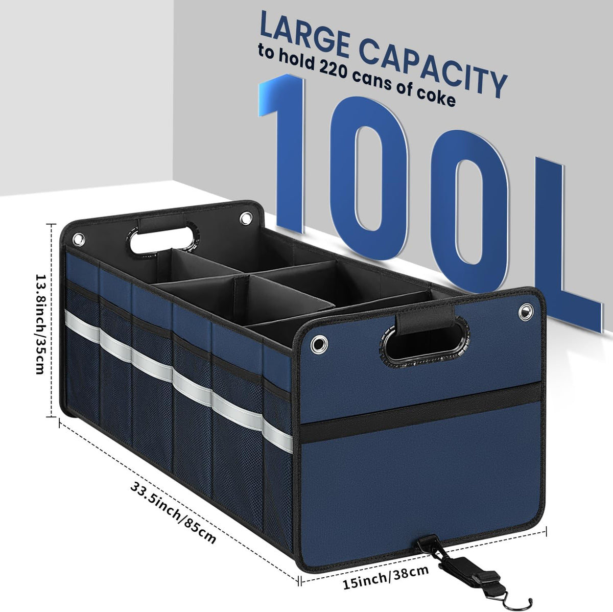 winhunt Car Trunk Organizer, Car Storage Organizer, Collapsible Multi Compartment for Car, Suv, Sedan, Truck, 100L, Extra Larger (Blue, 100L)