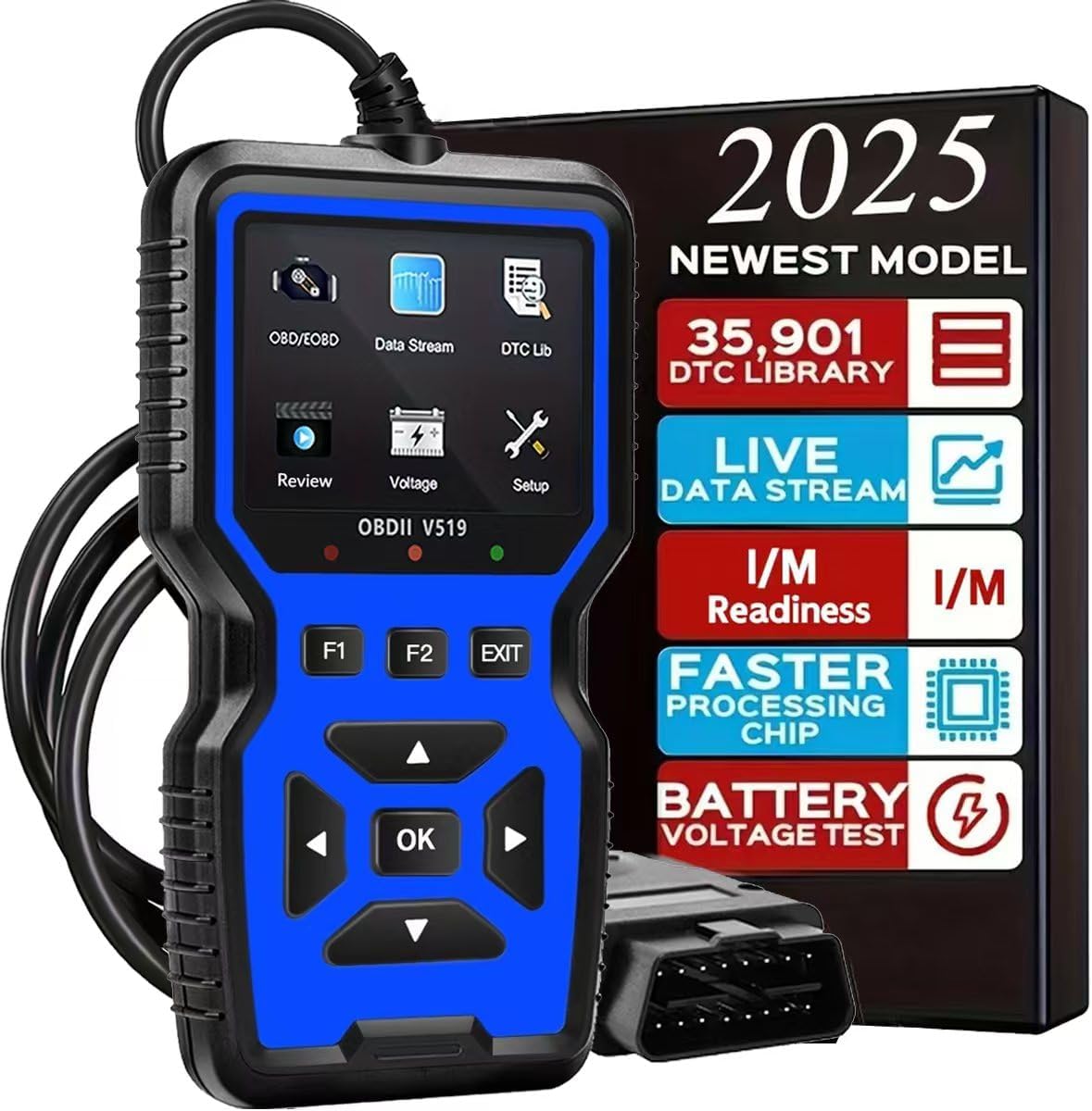 OBD2 Scanner Diagnostic Tool - Check Engine Light Code Reader, Reset Function, Data Stream, I/M Readiness, Full Features, Modes 6 & 8, for All 1996+ Vehicles, Automotriz Scanner