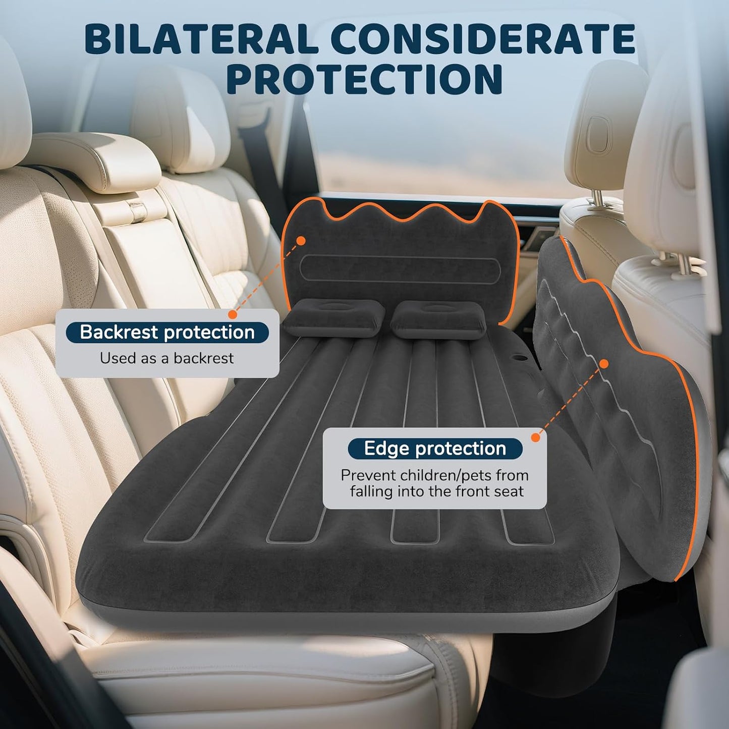 dessports SUV Air Mattress Inflatable Travel Bed: Foldable - Portable Car Inflatable Bed Camping & Road Trips - Thickened Car Air Mattress for Back Seat with Carry Bag & Cup Holder & 2 Pillows