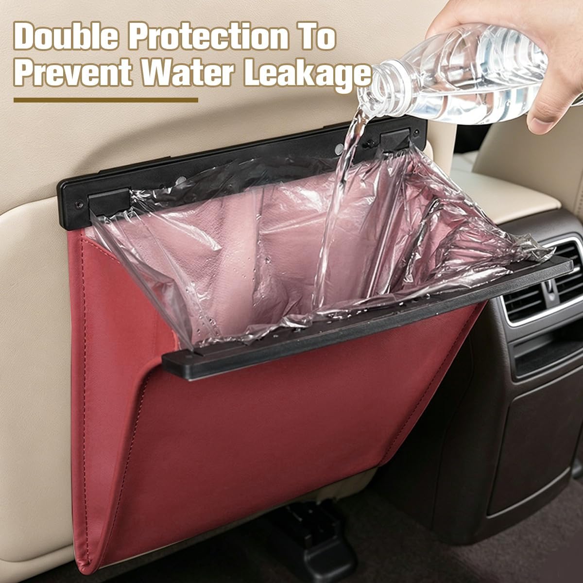Leather Car Trash Can, Magnetic Closure Leak Proof Waterproof Vehicle Hanging Trash Bin, Automotive Garbage Storage Organizers, Universal for SUV Automobile Truck (Red)