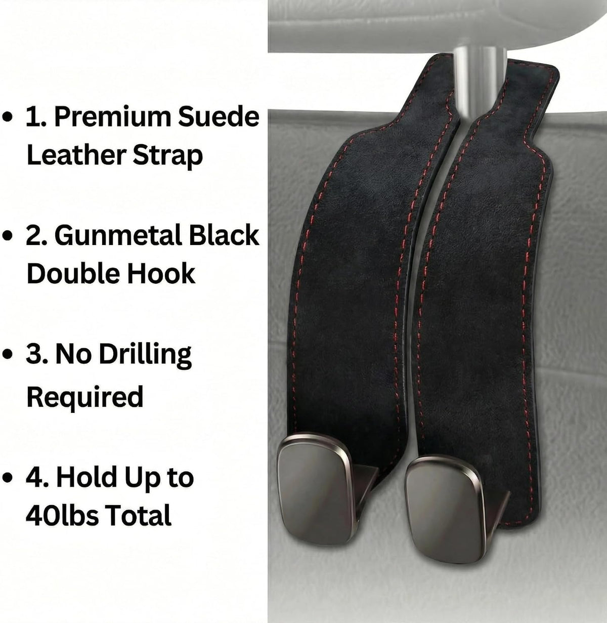 4Pack Headrest Hooks for Car Dual Hook Leather Metal Hanger,Black