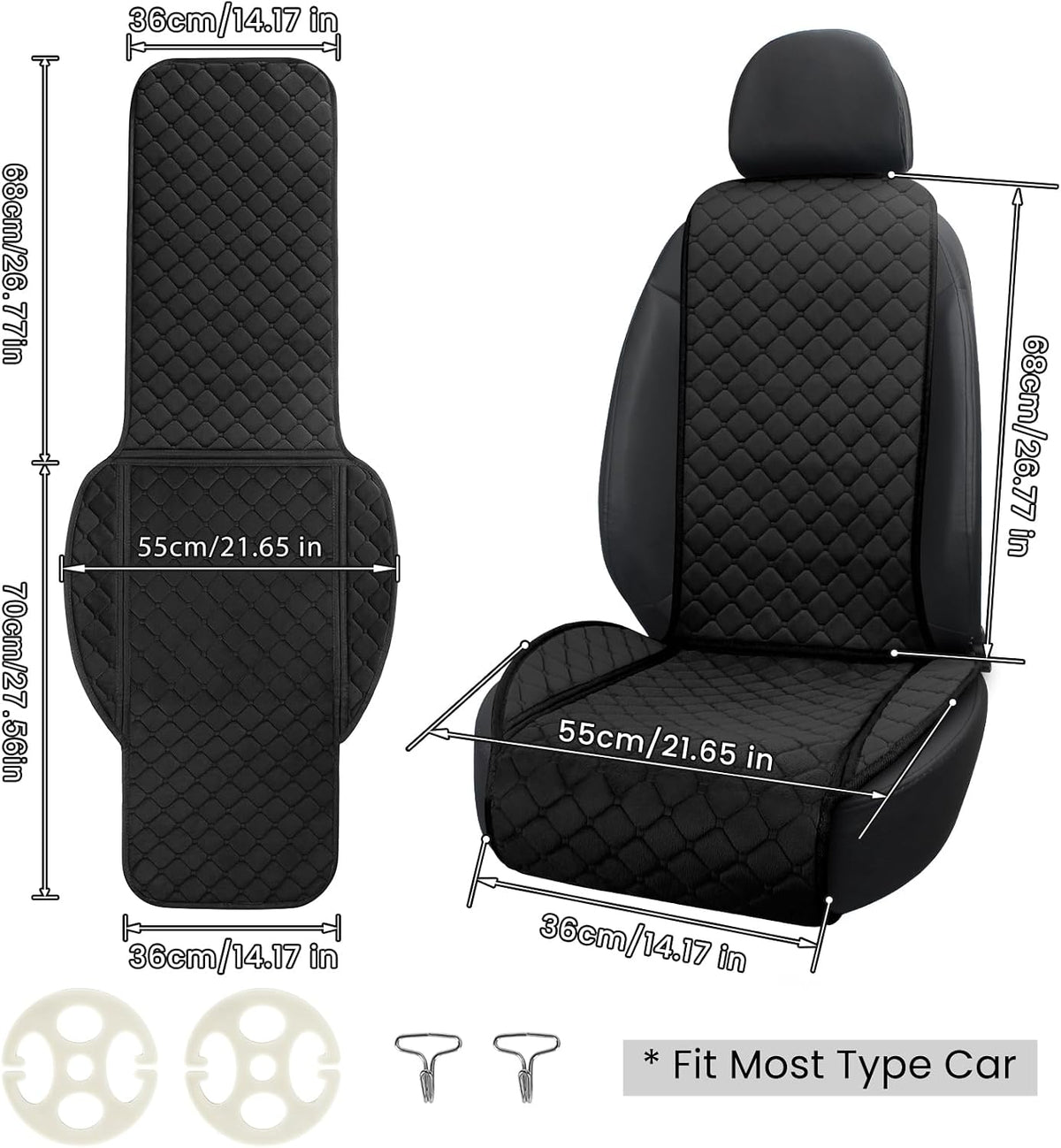 surpassme Comfortable Car Seat Covers Universal Front Seat Covers for Car Accessories, Padded Car Interior Covers for Automotive, SUV, Truck, and Van(Black)