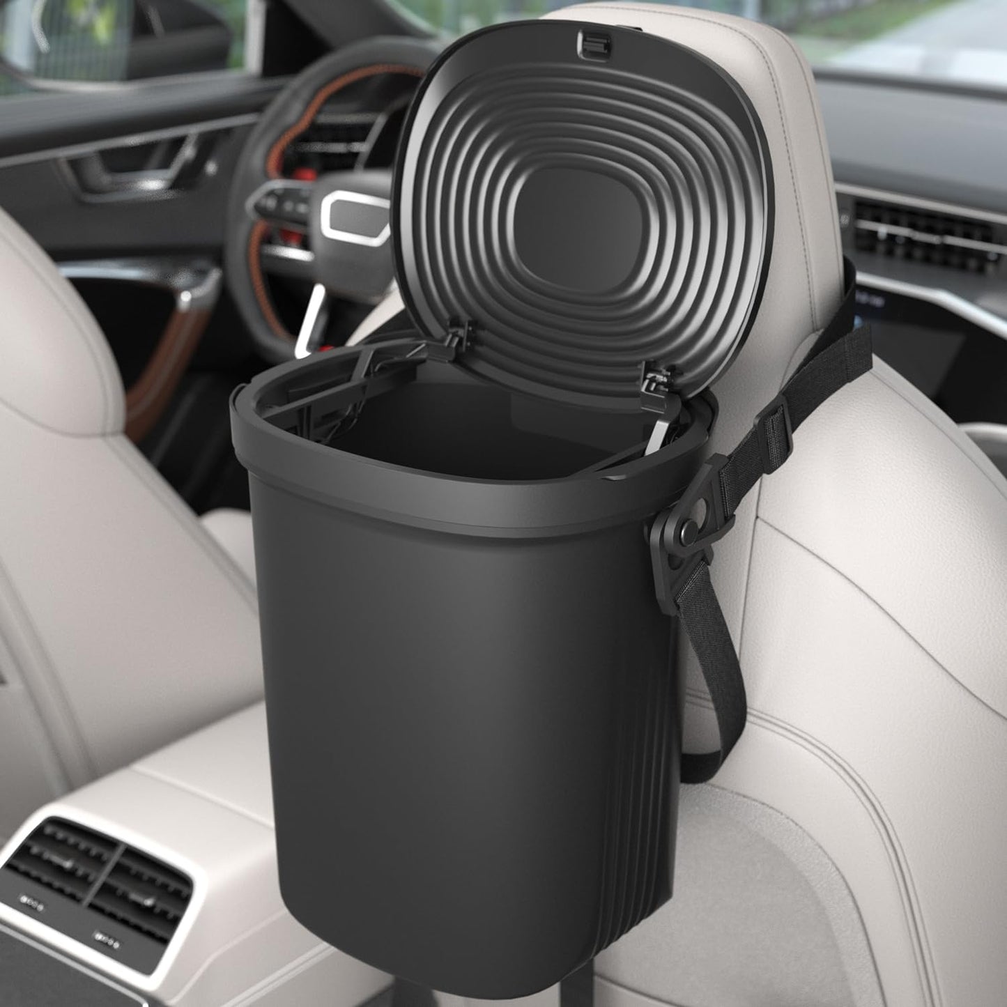 Garoopion Leakproof Car Trash Can, 1.9 Gallon Soft Silicone Hanging Garbage Can with Lid, Easy to Clean Vehicle Trash Bin, Suitable for Sedans, SUVs, MPVs &amp; Trucks
