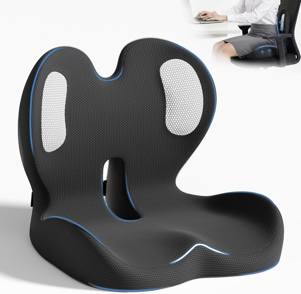 Ergonomic Seat Cushion with Lumbar Support Pillow for Office and Car