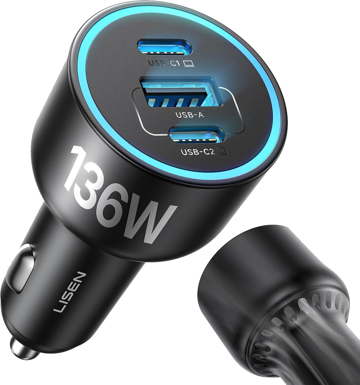 LISEN 136W Car Charger USB C Fast Charge, for iPhone 18 Pro Max, iPhone Duo