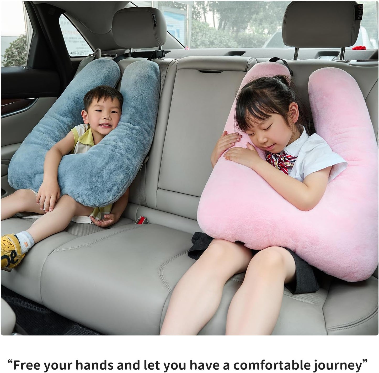 Travel Pillow,Car Pillow for Kids,Support Head and Neck on Road Trip-Blue | Car Sleeping Pillow with Adjustable Strap, Road Trip Essentials for Kids and Adults,Velvet Fabric Filled with High PP Cotton