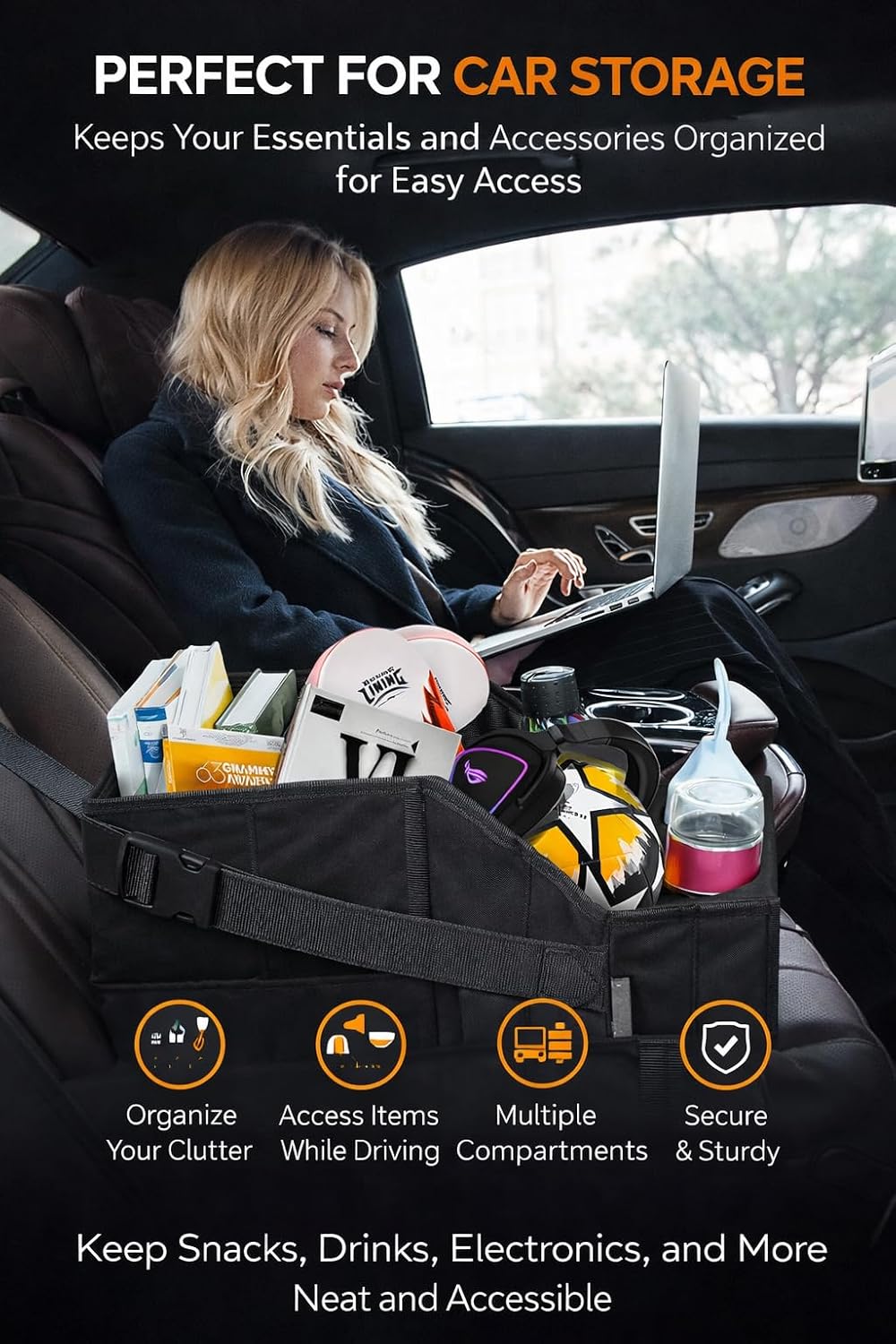 Car Trunk Organizer for SUV with Cup Holder – Foldable Trunk Organizer for Car, Car Organizer for Storage, Durable Car Organizers and Storage, Car Essentials for Easy Car Organization