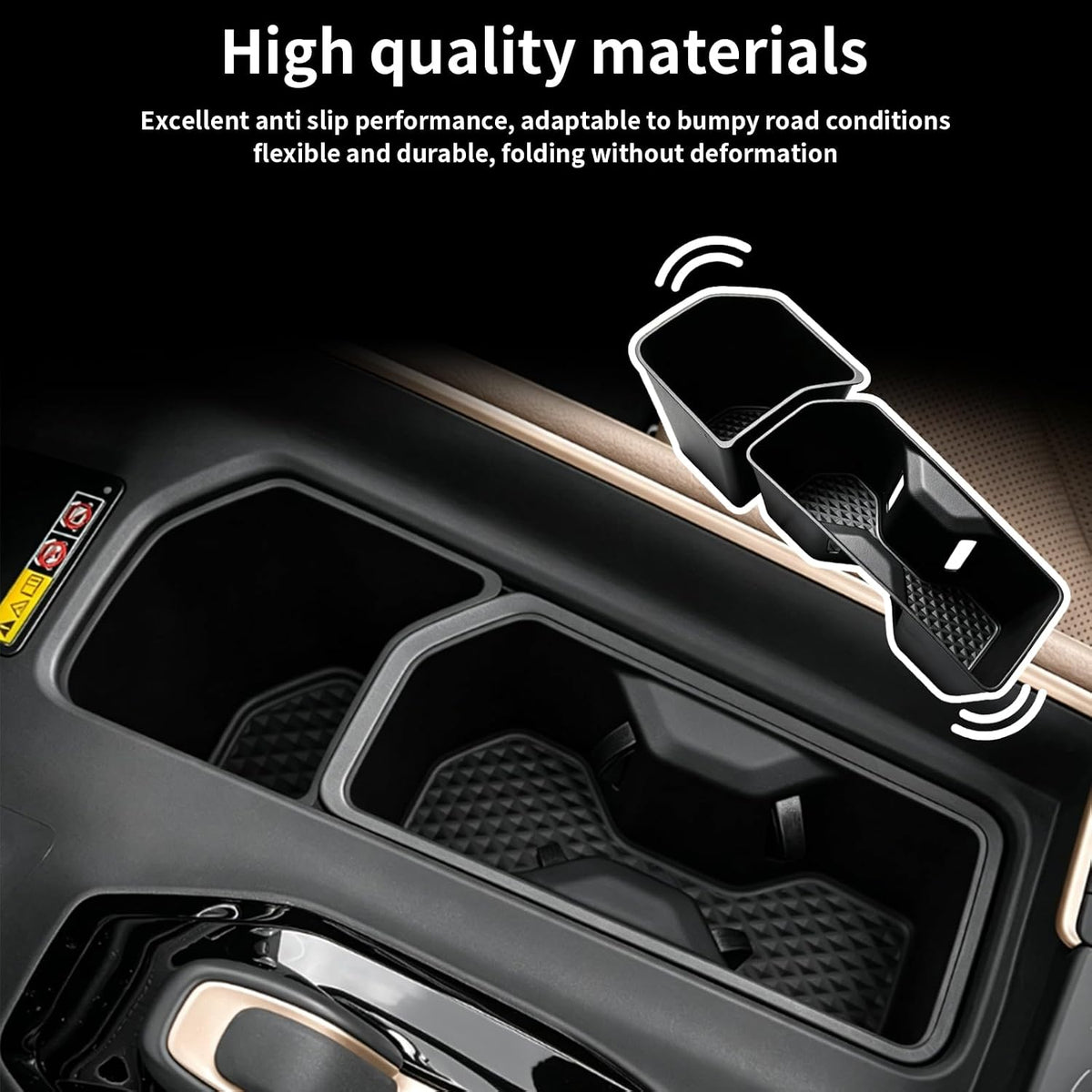 Center Console Organizer & Cup Holder Insert for 2026 2025 2024 Toyota Grand Highlander Accessories, Silicone Anti-Slip Protector Mat to Prevent Spills (Black)