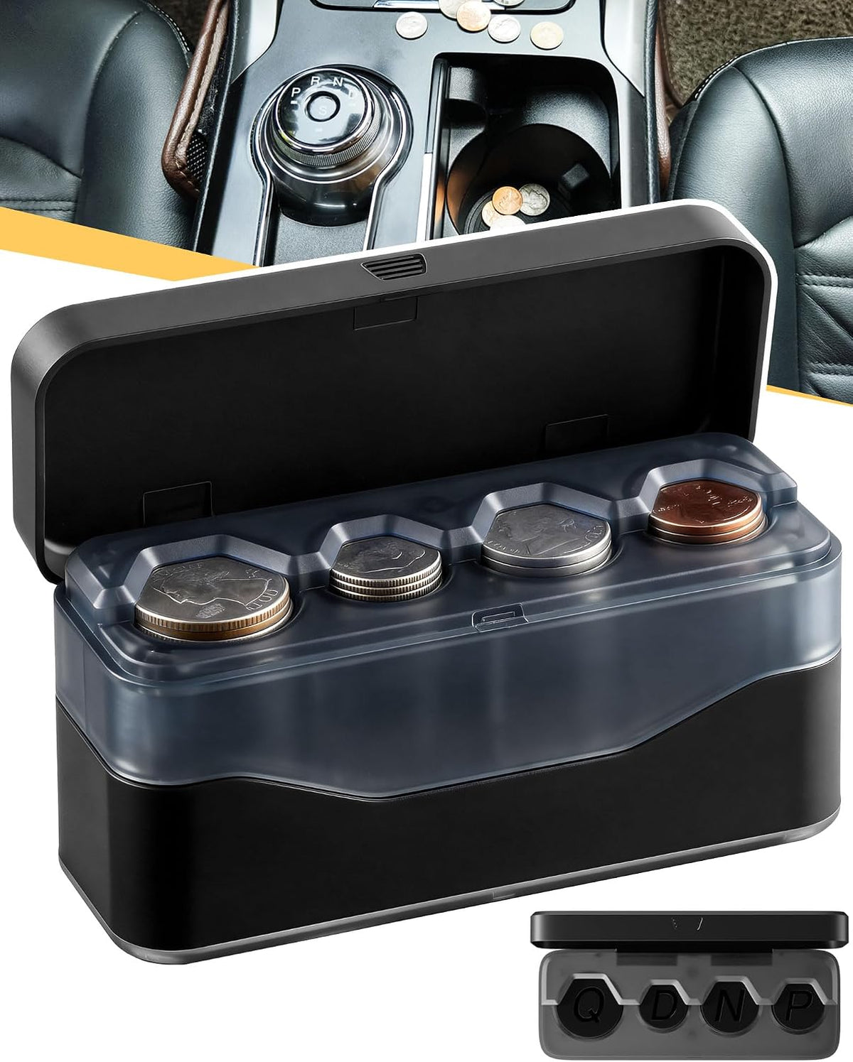 Larger Capacity Coin Holder for Car, Compact Portable Change Coin Organizer