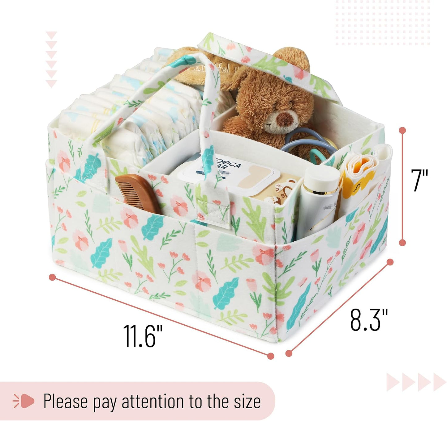 Mr. Pen- Baby Diaper Caddy Organizer, Blooming Palette | Nursery Storage Bin and Car Organizer for Diapers and Baby Wipes