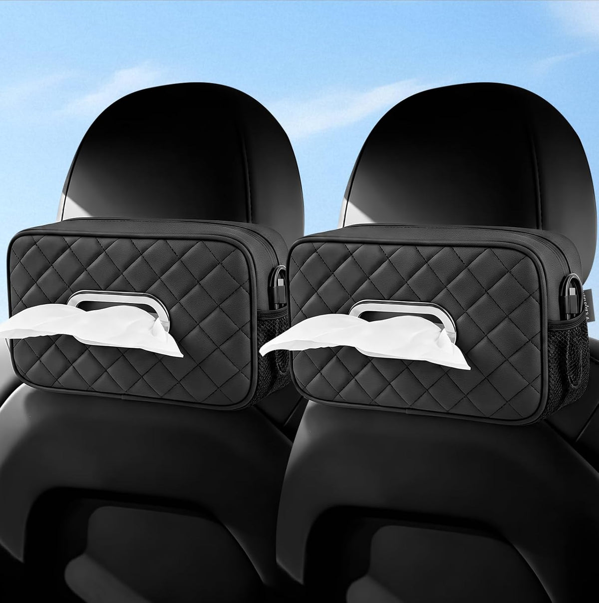 Multi-functional Car Tissue Holder with ‌2 Tuck Nets, Tissue Box Cover