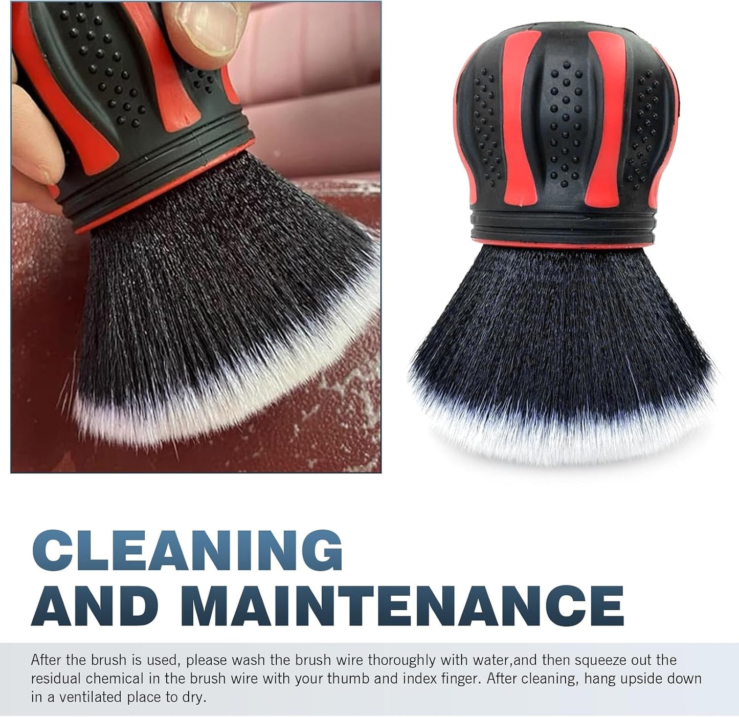 Car Detailing Brush, Multifunctional Soft Cleaning Brush for A/C Vents and Seat Gaps, Non-Slip Handle Ball-Shaped Multi-Function Cleaning Tool with Storage Rack, for Most Cars (Red)