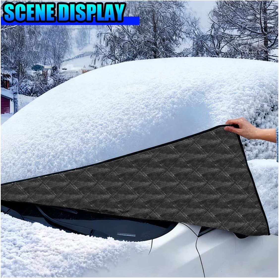 Magnetic Car Windshield Snow Cover, Extra Large Auto Ice Guard Windshield Cover with Side Window & Side Mirror Protector, Safe Reflective Vehicle Winter Exterior Accessories (Silver)