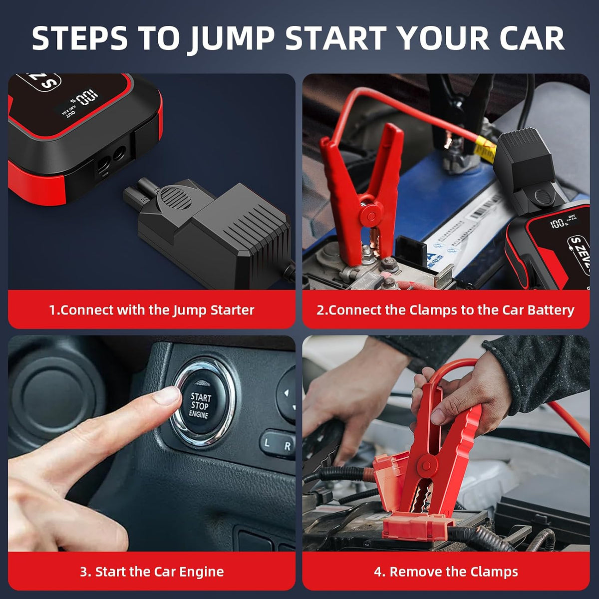 Smart Jumper Clamps, S ZEVZO Replacement Intelligent Jump Starter Clamps with 10 Protections Automotive Battery Booster Smart Jumper Cables for ET03 Car Jump Starter