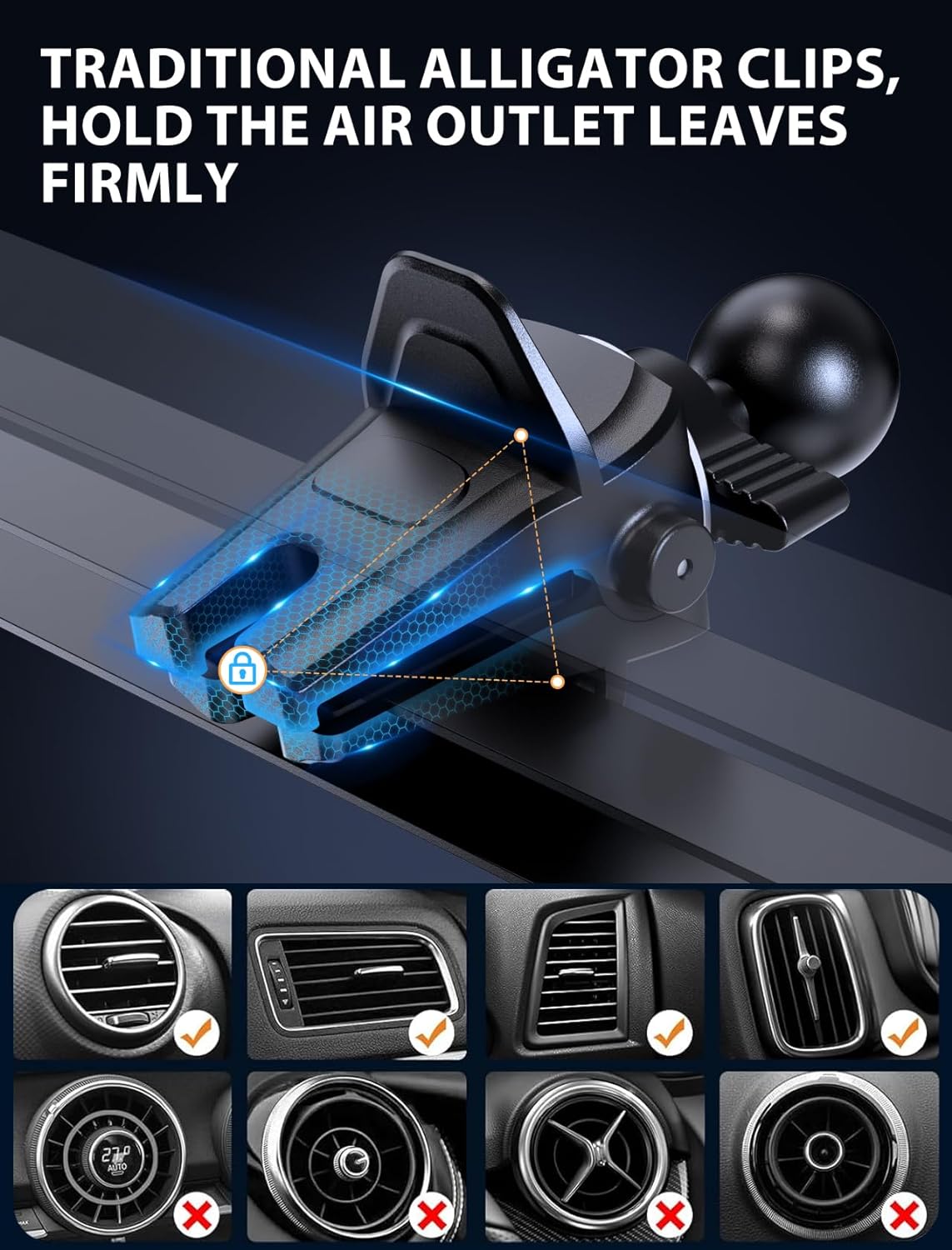 Wireless Car Charger 15W Fast Charging Auto-Clamping Air Vent Phone Mount