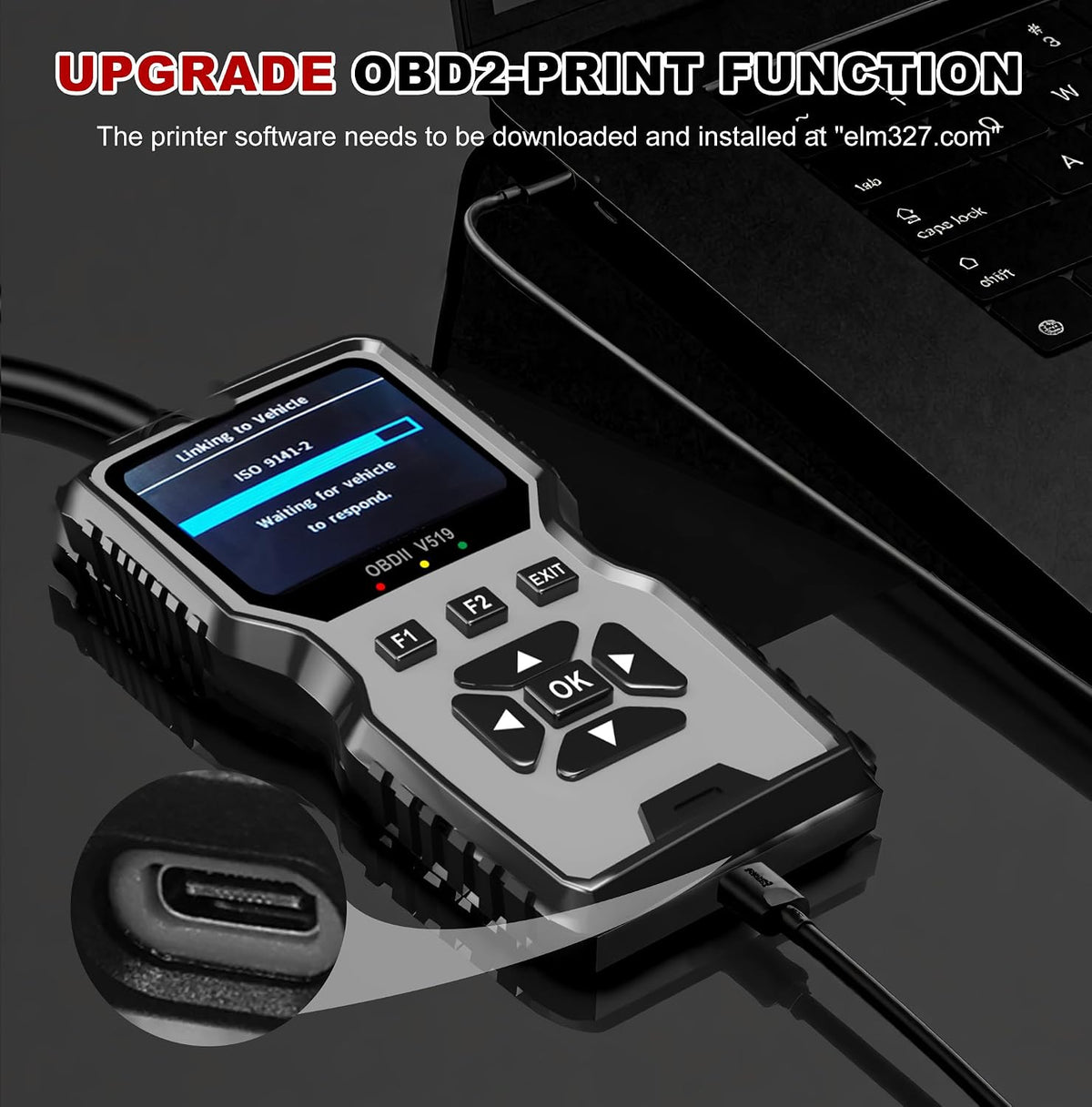 V519 OBD2 Diagnostic Scanner Tool - Vechicle Check Engine Light Code Reader with Battery Voltage Tester, I/M Readiness, Reset, and Code Eraser for All OBDII Car Since 1996 Grey